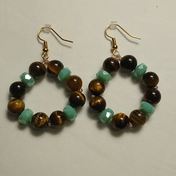 Handmade Tigers Eye Gemstone Hoop Earrings - Picture 1 of 4